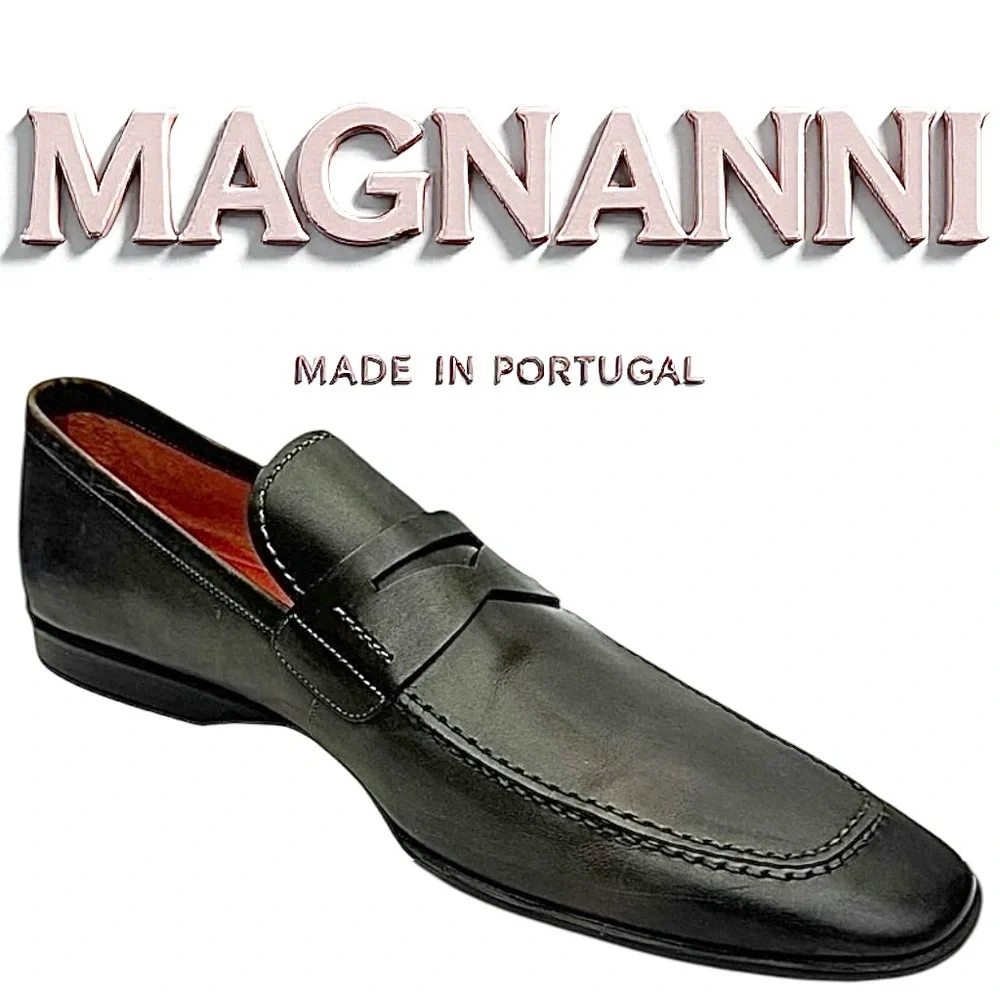 Magnanni Meruelo Penny Loafers Men’s 9.5 Catalux Grey Leather Slip-On Shoes